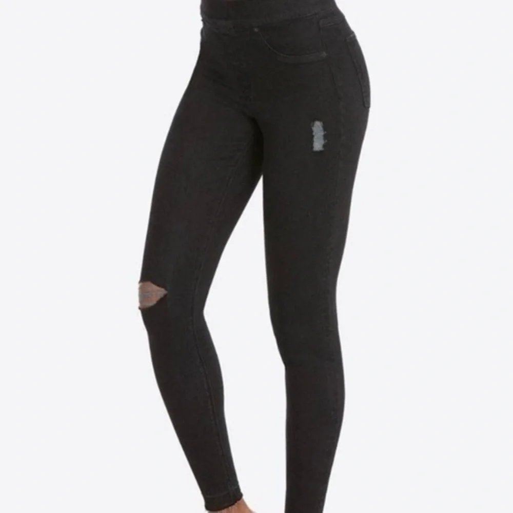 SPANX Black Distressed Denim Jeggings Size Medium 8-10